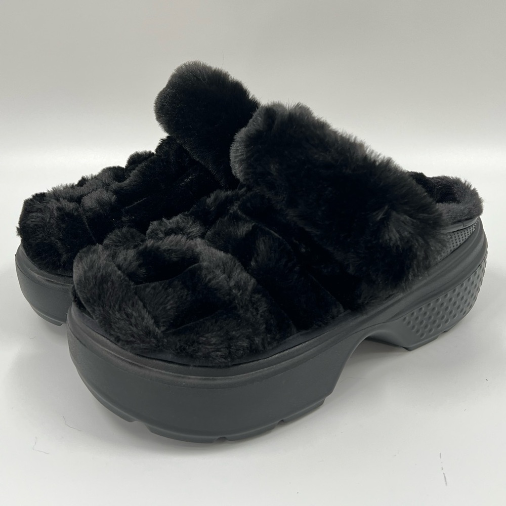 Crocs Stomp Lined Quilted Black Clog Mens 12 Womens 14 NEW Faux Fur New